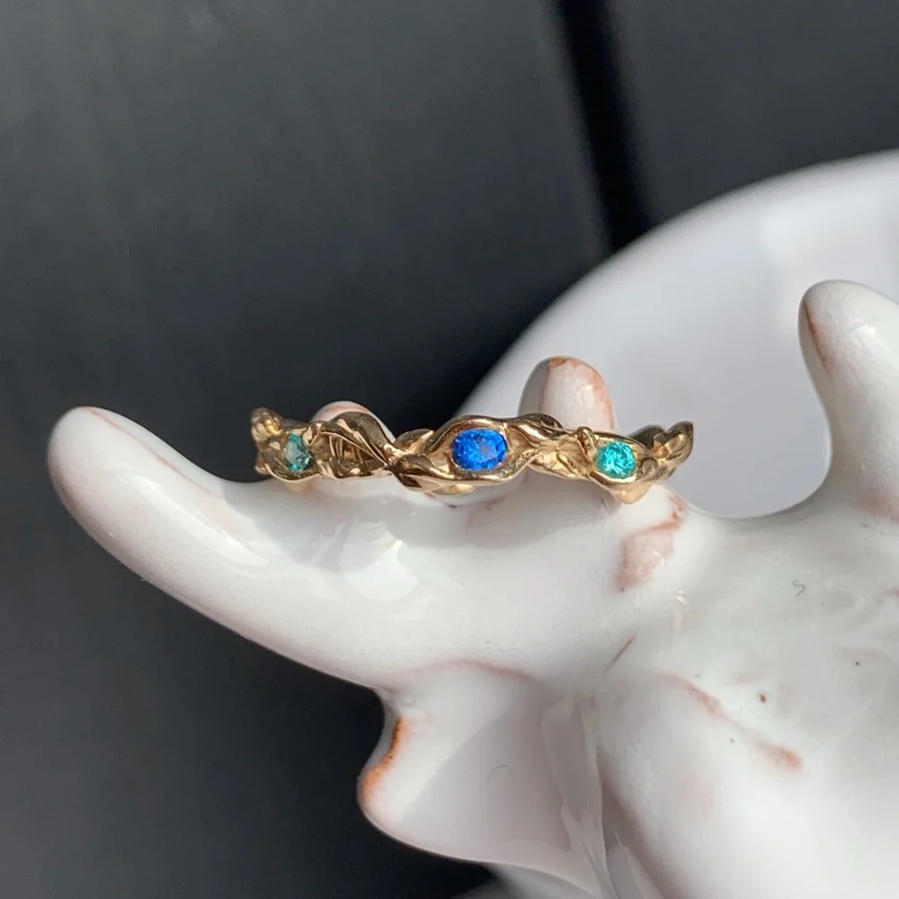 10KYG Sapphire & Mint CZ Curved Contour Ring NWOT